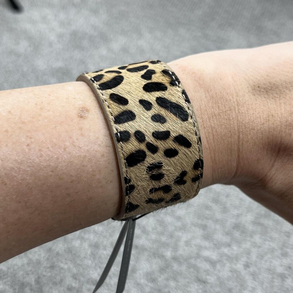 BCBGMAXAZRIA Leopard Print Leather Cuff Bracelet Gold Tone Women Jewelry New